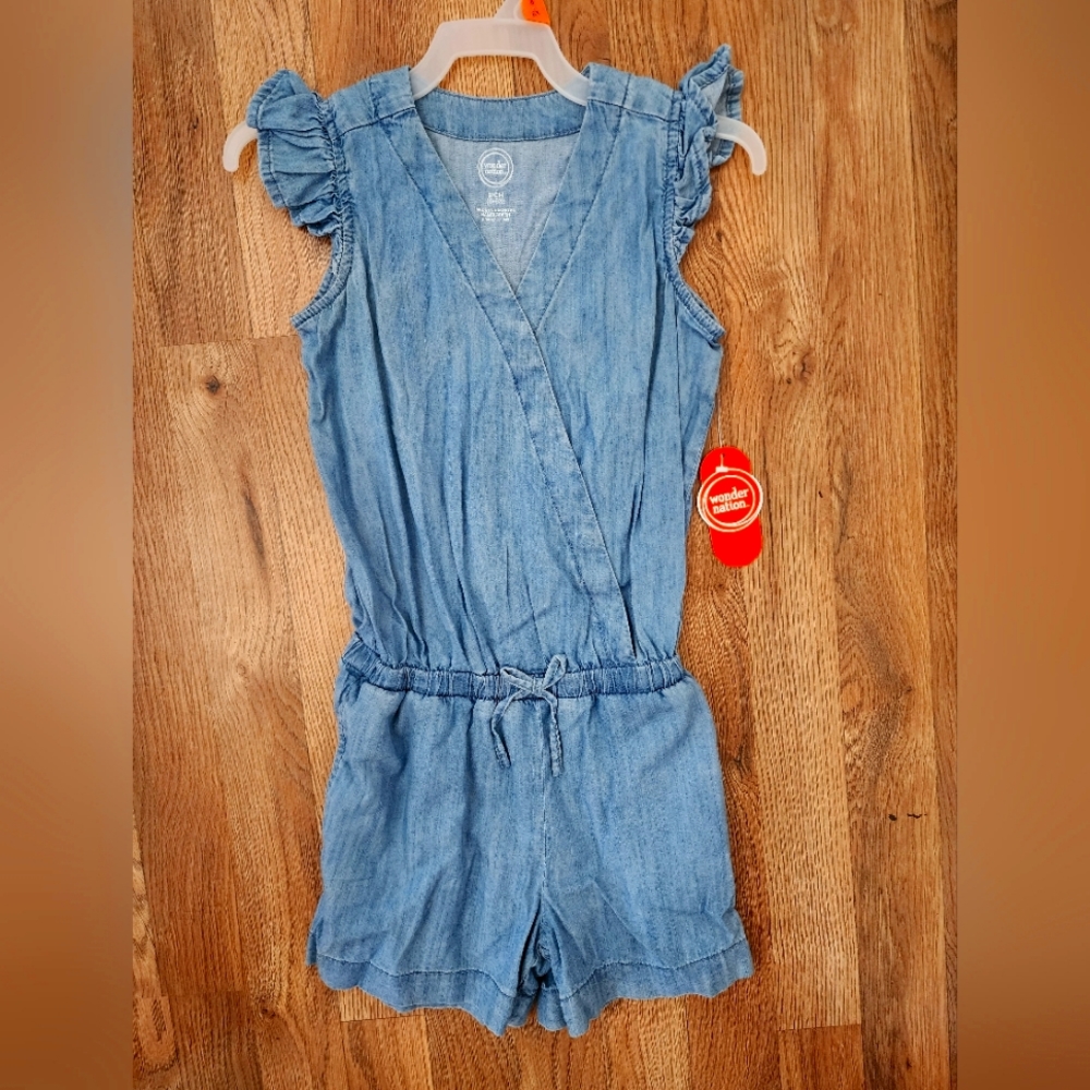 Wonder nation blue jeans girls shorts romper